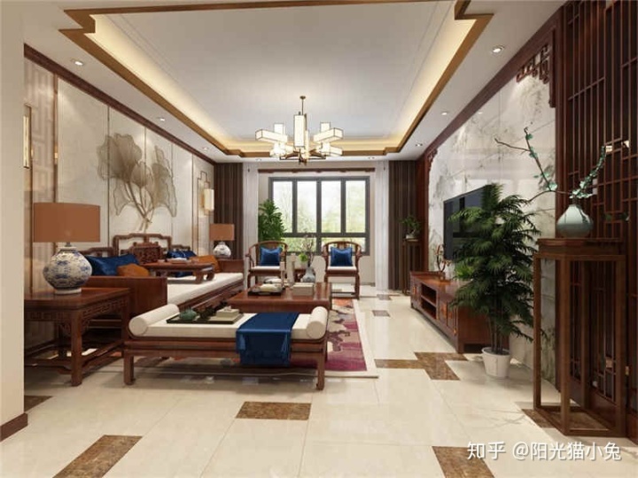 新中式裝修效果圖，134㎡戶型穩(wěn)重有檔次