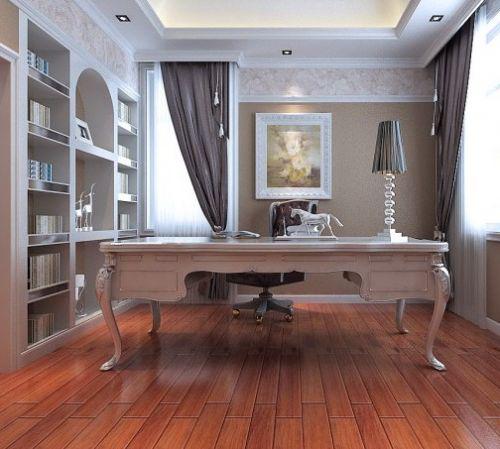 5、小書房裝修效果圖：淺色調(diào)小戶型書房書柜裝修設(shè)計(jì)