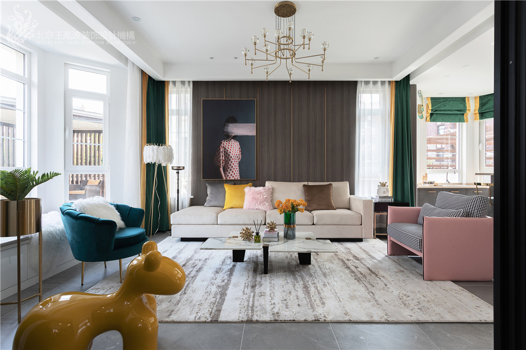 客廳窗簾裝修效果圖現(xiàn)代輕奢風(fēng)格，張家口·觀瀾墅現(xiàn)代簡約客廳設(shè)計(jì)圖片賞析