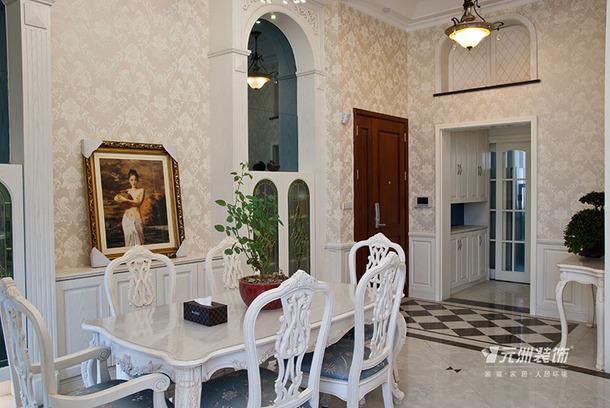 地面拼花裝飾畫壁紙餐桌餐椅260㎡簡約歐式風格餐廳背景墻裝修圖片簡約歐式風格餐椅圖片效果圖大全