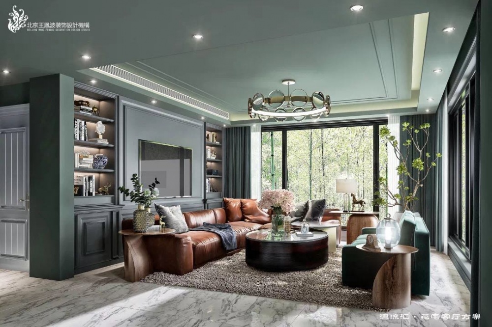 客廳窗簾裝修效果圖簡(jiǎn)約美式別墅設(shè)計(jì)，復(fù)地·灣流匯美式經(jīng)典客廳設(shè)計(jì)圖片賞析