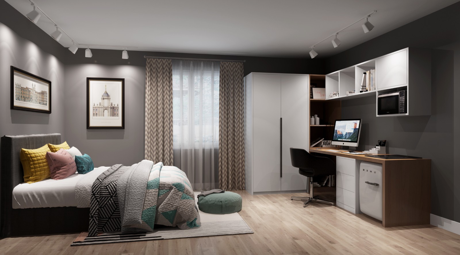 臥室窗簾裝修效果圖英國學(xué)生公寓北歐風(fēng)北歐極簡(jiǎn)臥室設(shè)計(jì)圖片賞析