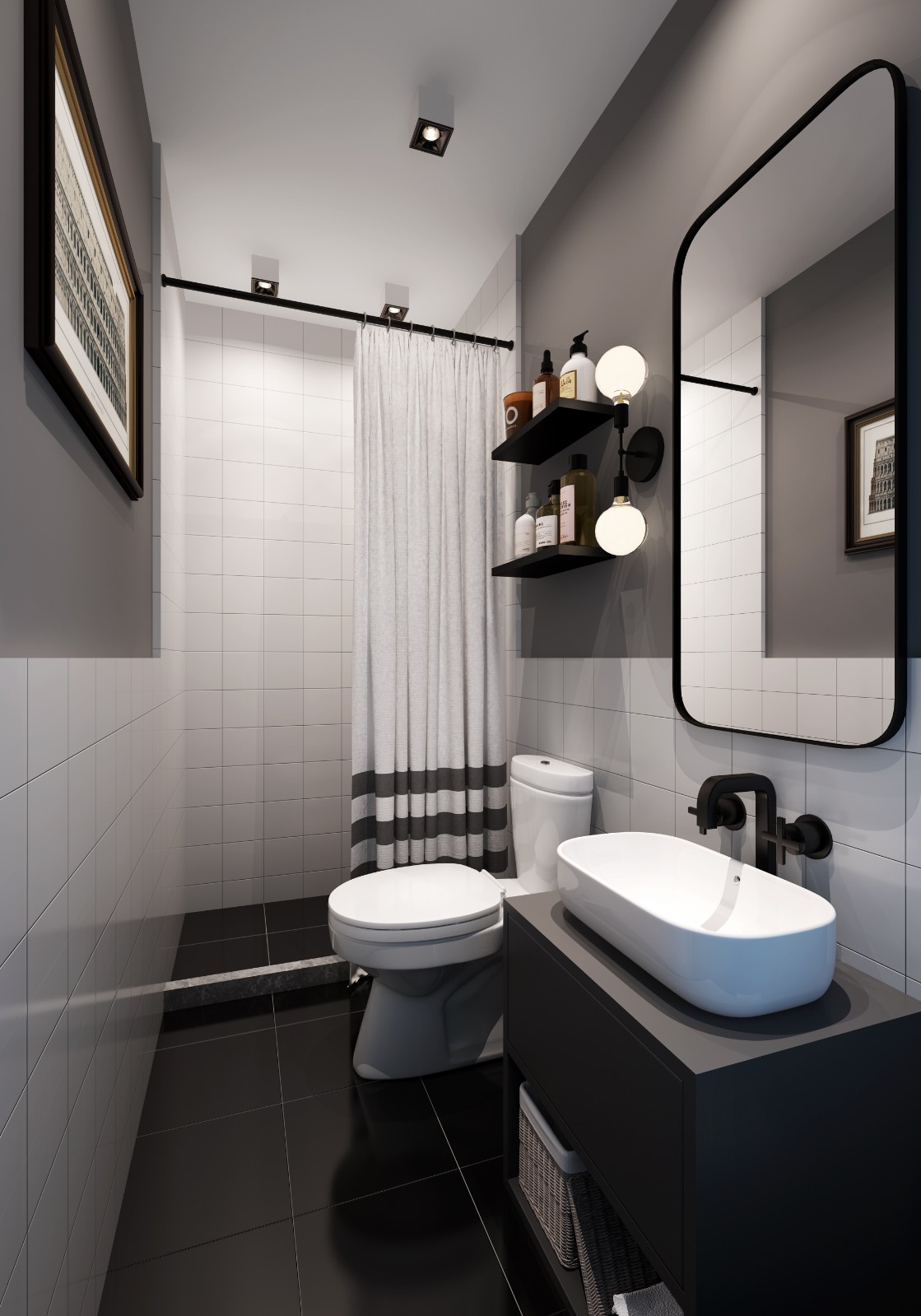 衛(wèi)生間馬桶裝修效果圖英國學(xué)生公寓北歐風(fēng)北歐極簡(jiǎn)衛(wèi)生間設(shè)計(jì)圖片賞析