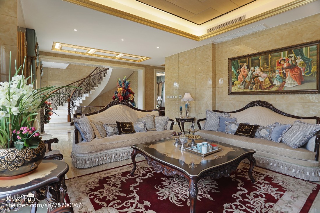 客廳吊頂1裝修效果圖精選面積130平別墅客廳歐式裝歐式豪華客廳設(shè)計(jì)圖片賞析