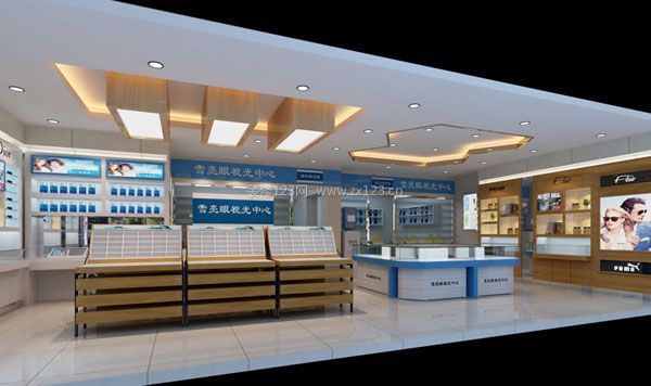 眼鏡店裝修平面布局、實(shí)體效果展柜制作 視光中心效果圖