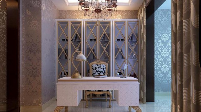 簡(jiǎn)歐風(fēng)格四居室書房壁紙裝修效果圖
