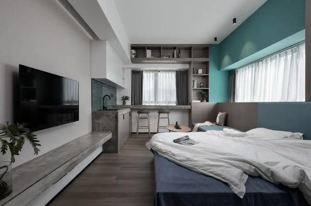 酒店公寓裝修效果圖(35㎡酒店式開間單身公寓，半平米都沒浪費，還裝得很有檔次)(圖6)