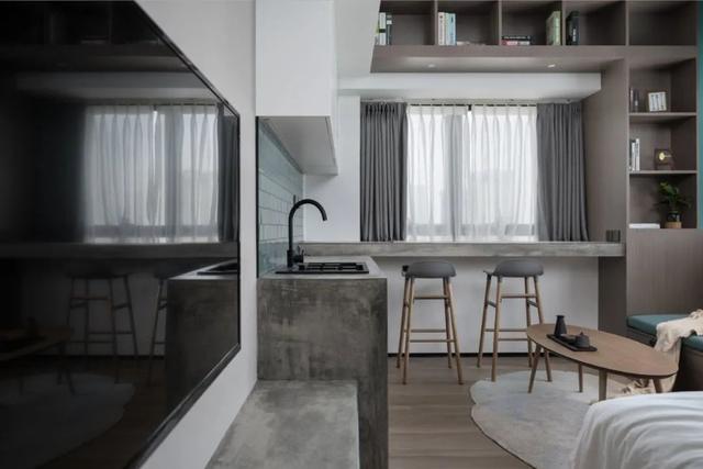 酒店公寓裝修效果圖(35㎡酒店式開間單身公寓，半平米都沒浪費，還裝得很有檔次)(圖7)